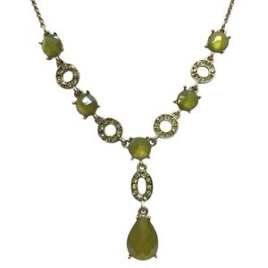 Liz Claiborne Necklace, Vintage, Faux Peridot, Faceted Beads, Rhinestones